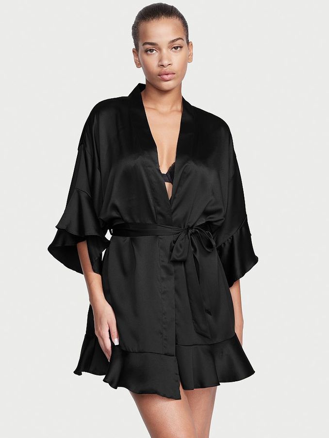Amazon.com: Satin Rrobes for Women Silk Bathrobe Short Kimono Robes with  Oblique V-Neck Bridesmaid Wedding Party Dressing Gown,Black,XXL :  Everything Else